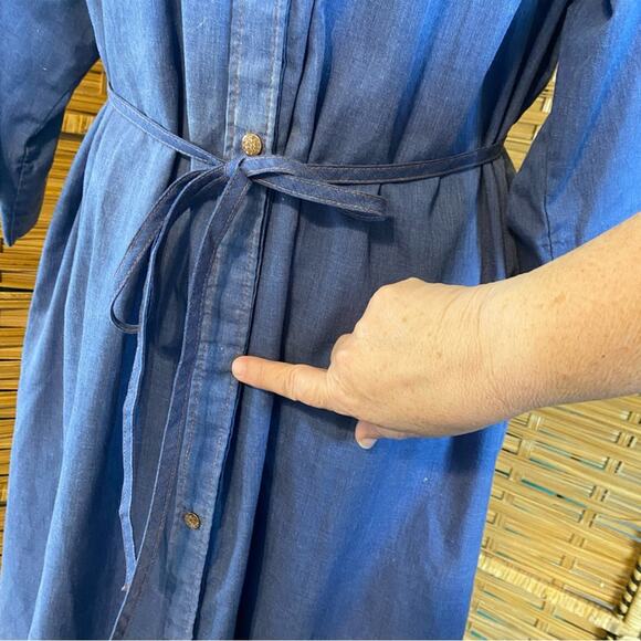 Vintage Models Coat Blue Button-Up Midi Dress artist smock belted pockets 12 USA - Picture 6 of 10